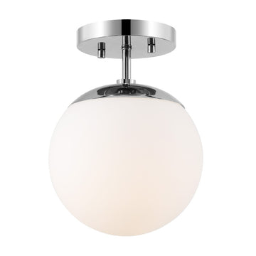 Marcel Bistro 7.75" Bohemian Farmhouse Iron/Frosted Glass LED Semi Flush Mount - JONATHAN Y